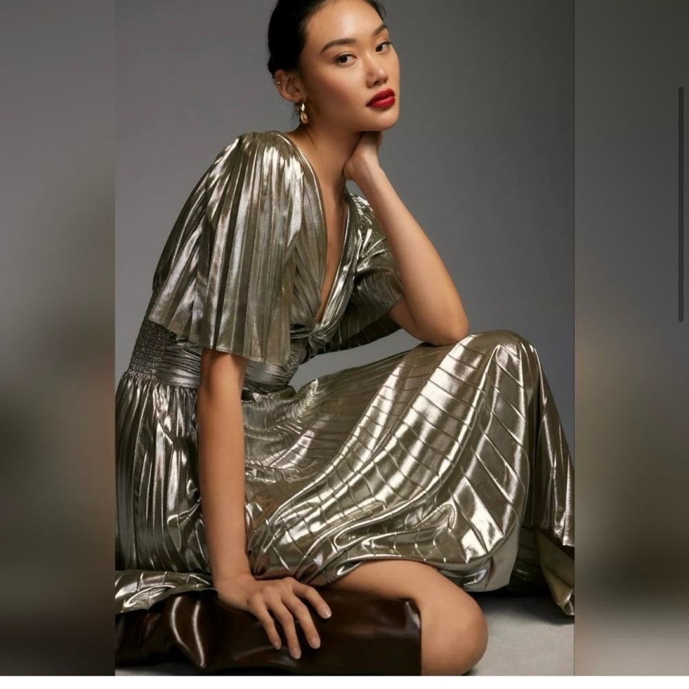 Anthropologie Shiny Metallic Midi Dress